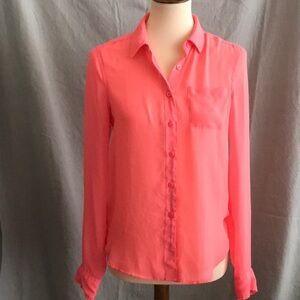 American Eagle Outfitters Neon Sheer Pink Blouse